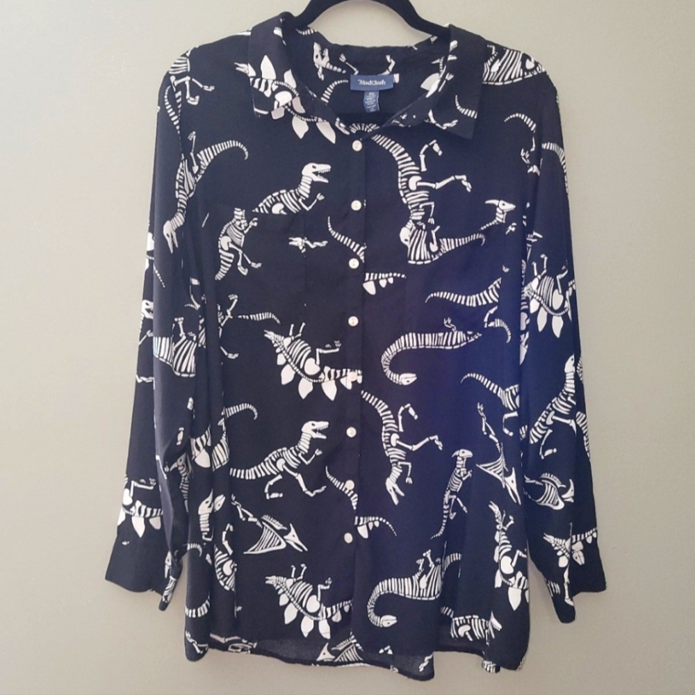 Modcloth Dinosaur Skeleton Button-up
